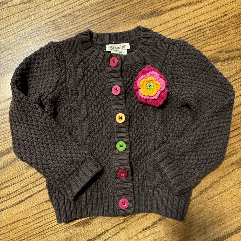 100% Cotton Savannah Brown Knit Cardigan with Colorful Buttons